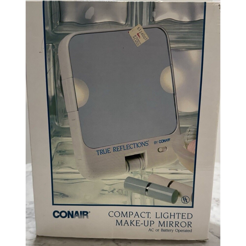 Vintage 1987 Conair True Reflections Compact Lighted Make Up Mirror Model TM10